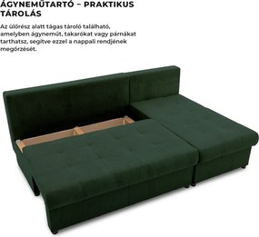 Venezia sarokkanapé, kordbársony, univerzális oldal, bonell töltet, zöld