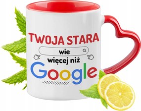 Régi piros bögre szív alakú füllel ajándékba