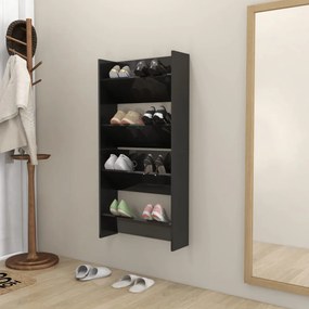 2 db magasfényű fekete szerelt fa fali cipősszekrény 60x18x60cm