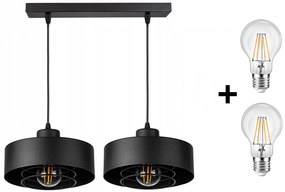 Glimex LAVOR MED rácsos állítható függőlámpa fekete 2x E27 + ajándék LED izzó