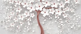 Kép - Egy fehér fa képe virágokkal, rózsaarany (120x50 cm)