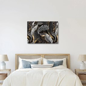 Kép - Trópusi levelek fekete és arany színben (70x50 cm)