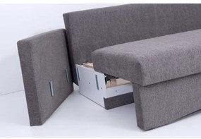 PAUL kárpitozott, háromszemélyes, kihúzható kanapé mindennapi alváshoz, karfás, szürke