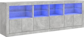 vidaXL betonszürke tálalószekrény LED-világítással 202x37x67 cm