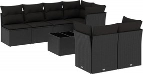 vidaXL 8 részes fekete polyrattan kerti ülőgarnitúra párnákkal