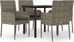 vidaXL 5 részes fekete és szürke polyrattan kerti étkezőszett párnával