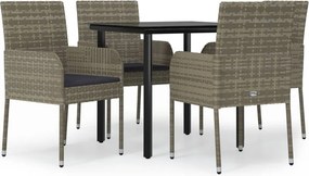 vidaXL 5 részes fekete és szürke polyrattan kerti étkezőszett párnával