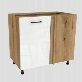 Konyhaszekrény alsó sarok 105 Capri tölgy Evoke front fehér akril fényes