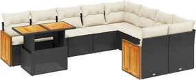 vidaXL 10 részes fekete polyrattan kerti ülőgarnitúra párnákkal