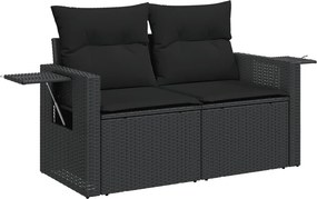 vidaXL 2 személyes fekete polyrattan kerti kanapé párnával