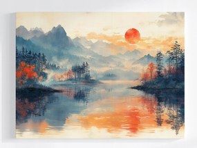 Poszter Tájkép Tó Hegyek Víz Nyugat Nap Kilátás 100x75