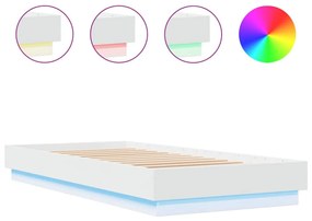 fehér ágykeret LED-világítással 90 x 200 cm