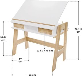Modern fehér gyerekasztal állítható magassággal és fiókokkal