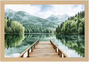 Poszter Keret Fa Hegyi Tájkép Természet Tó Móló Híd 60x40