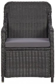 3 darabos fekete polyrattan kerti bisztrószett párnákkal
