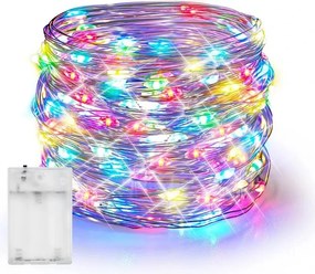 Led Rgb dekoratív ezüst füzér 50 Led, 3x Aa elem, 500 cm, IP20
