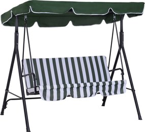 Outsunny 3 személyes kertihinta állítható árnyékolóval és acél kerettel erkélyhez, teraszhoz, 200 kg terhelhetőség, 172x110x153 cm Zöld | Aosom