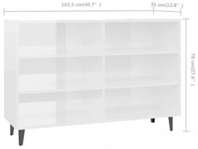 magasfényű fehér szerelt fa tálalószekrény 103,5 x 35 x 70 cm