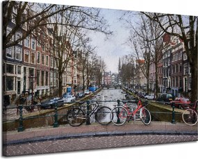 Vászonkép Kerékpárok az Amszterdam hídon 120x80 cm Ideális ajándék