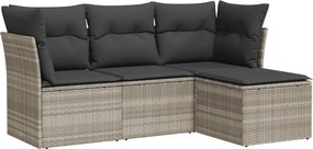 vidaXL 4 részes világosszürke polyrattan kerti ülőgarnitúra párnákkal