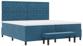 Boxspring Ágy Matraccal és Padal Sötétkék 200x200 cm Bársony