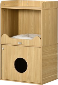 PawHut Macska Alomdozó Ház, Macska Alomszekrény, 3 Szint, Ajtóval Zárt Rekesz, 1 Párna, 60 x 45 x 103 cm | Aosom