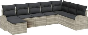 vidaXL Kerti Kanapé Szett párnával 8 pcs Világosszürke Poli rattan