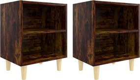 vidaXL 2 db füstös tölgy színű éjjeliszekrény fa lábakkal 40x30x50 cm