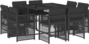 vidaXL 9 részes fekete polyrattan kerti étkezőgarnitúra párnákkal