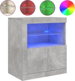 vidaXL betonszürke tálalószekrény LED-világítással 60,5 x 37 x 67 cm