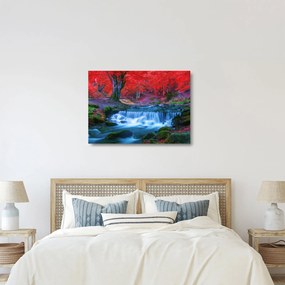 Kép Vízesés egy vörös erdőben (üvegen) (70x50 cm)