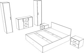 Malmo V5 hálószoba szett 140 x 200 cm-es ággyal, Fehér tölgy / Antracit