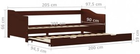 sötétbarna fenyőfa kihúzható kanapéágy keret 90 x 200 cm