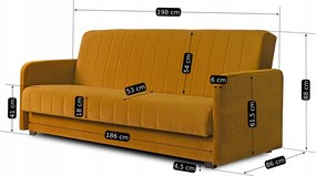 Kihúzható kanapé mustárszínű velúr kárpitozással - PORTO