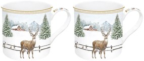 Karácsonyi porcelán bögre 2db szarvasos White Forest díszdobozban