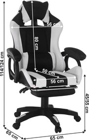 Irodai/gamer szék RGB LED világítással, fekete/fehér, JOVELA