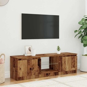 antik fa színű szerelt fa TV-szekrény LED-ekkel 140x40x35,5 cm