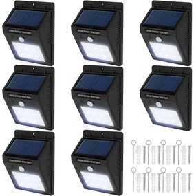 tectake 401738 8 kültéri fali led lámpa beépített napelemes panel és mozgásérzékelő - fekete