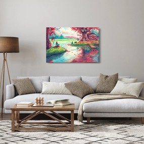 Kép - akvarell, Öböl egy hegyi faluban (90x60 cm)