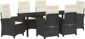 vidaXL Kert étkező szett párnával 7 pcs Fekete polirattan