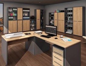 Íróasztal, grafit/tölgyfa artisan, RIOMA NEW TYP 11