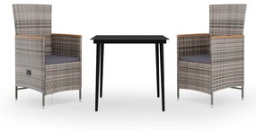 vidaXL 3 részes szürke kerti étkezőgarnitúra párnákkal