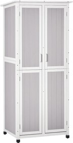 Outsunny 3-Szintes Fa Kertiszerszám Szekrény Bitumen Tetővel és Akasztókkal, 77x58x175 cm, Szürke | Aosom