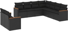 vidaXL 9 részes fekete polyrattan kerti ülőgarnitúra párnákkal