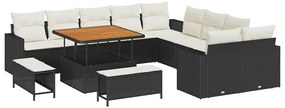 vidaXL Kerti Kanapé Szett 13 pcs Fekete polirattan