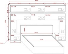 Prince Panama 5 hálószoba bútor magasfényű fekete (300cm)
