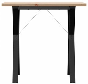 Tömör fenyőfa és acél étkezőasztal Y-vázzal 80x50x75,5 cm
