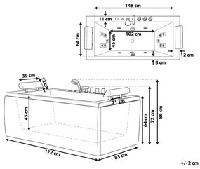 Fehér whirlpool masszázskád LED világítással 172 x 83 cm MONTEGO Beliani