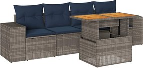 vidaXL 5 részes szürke polyrattan kerti ülőgarnitúra párnákkal