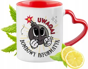 Piros bögre szív alakú füllel Informatikusoknak Ajándék